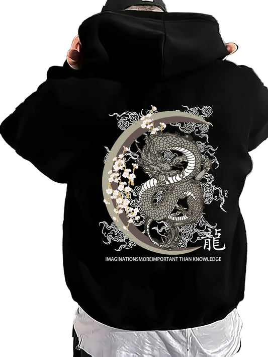 Dark Anime Oversized Hoodie with Dragon Manga Streetwear Artwork