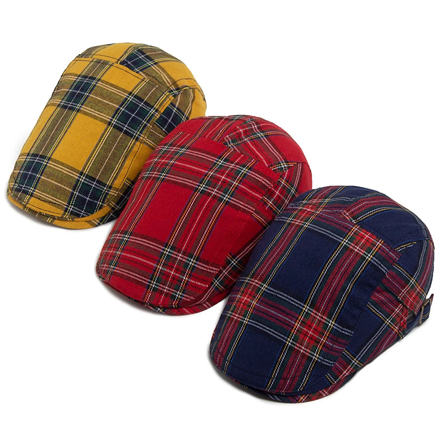 Vintage Plaid Flat Cap Adjustable Ivy Newsboy Hat for Everyday Streetwear Style