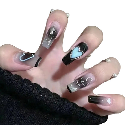 Dark Feminine Press On Nails with Gothic Celestial Alternative Art Design
