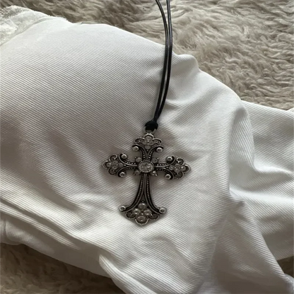Ornate Cross Choker Necklace for Gothic Punk and Alternative Fashion