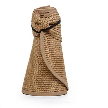 Foldable Wide Brim Straw Visor Hat with Open Top Design for Beach and Summer Travel