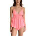 Sheer Mesh and Glossy Flared Babydoll Teddy with Built-In Briefs