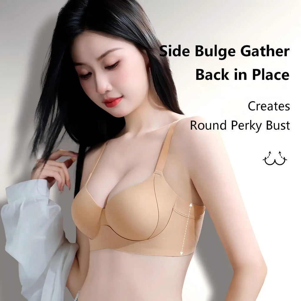 Seamless Jelly Gel Push-Up Bra with Wide Side Support and Adjustable Straps