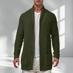 Men's Longline Ribbed Knit Cardigan with Open Front Relaxed Silhouette
