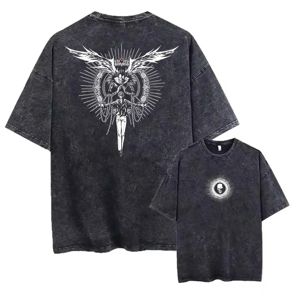 Dark Anime Angel Crest Graphic T-Shirt with Gothic Manga Streetwear Design