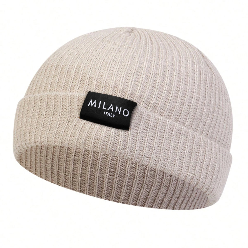 Minimalist Ribbed Polyester Knit Beanie with Woven Patch for Casual Streetwear Everyday Style
