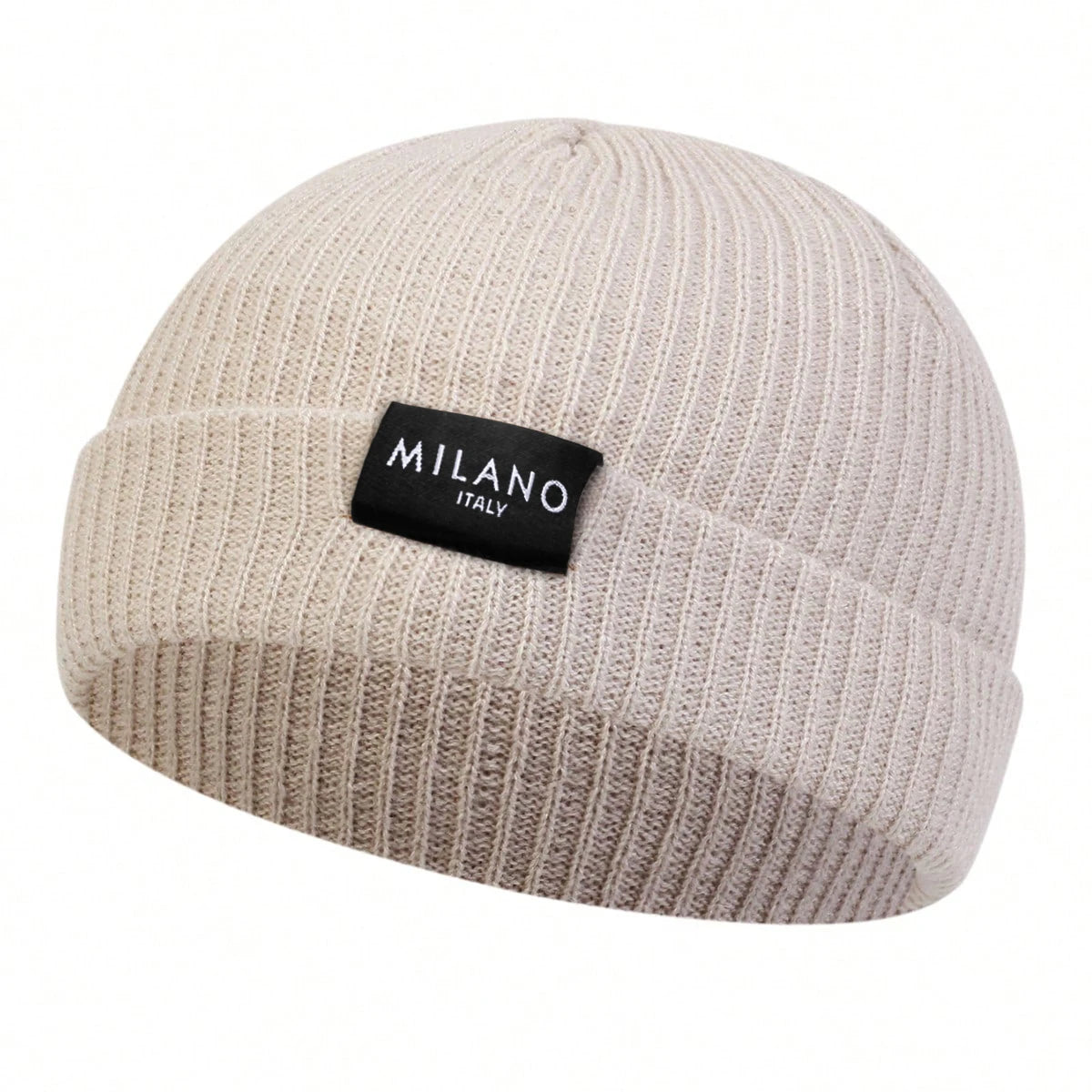Minimalist Ribbed Polyester Knit Beanie with Woven Patch for Casual Streetwear Everyday Style