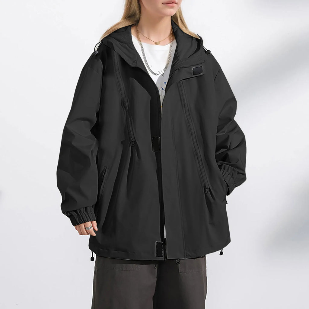 Women's Lightweight Hooded Windbreaker Jacket with Relaxed Utility Streetwear Layering Style