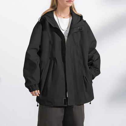 Women's Lightweight Hooded Windbreaker Jacket with Relaxed Utility Streetwear Layering Style