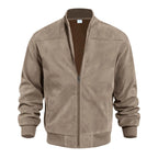 Men's Suede-Style Zip Bomber Jacket with Minimalist Streetwear Design