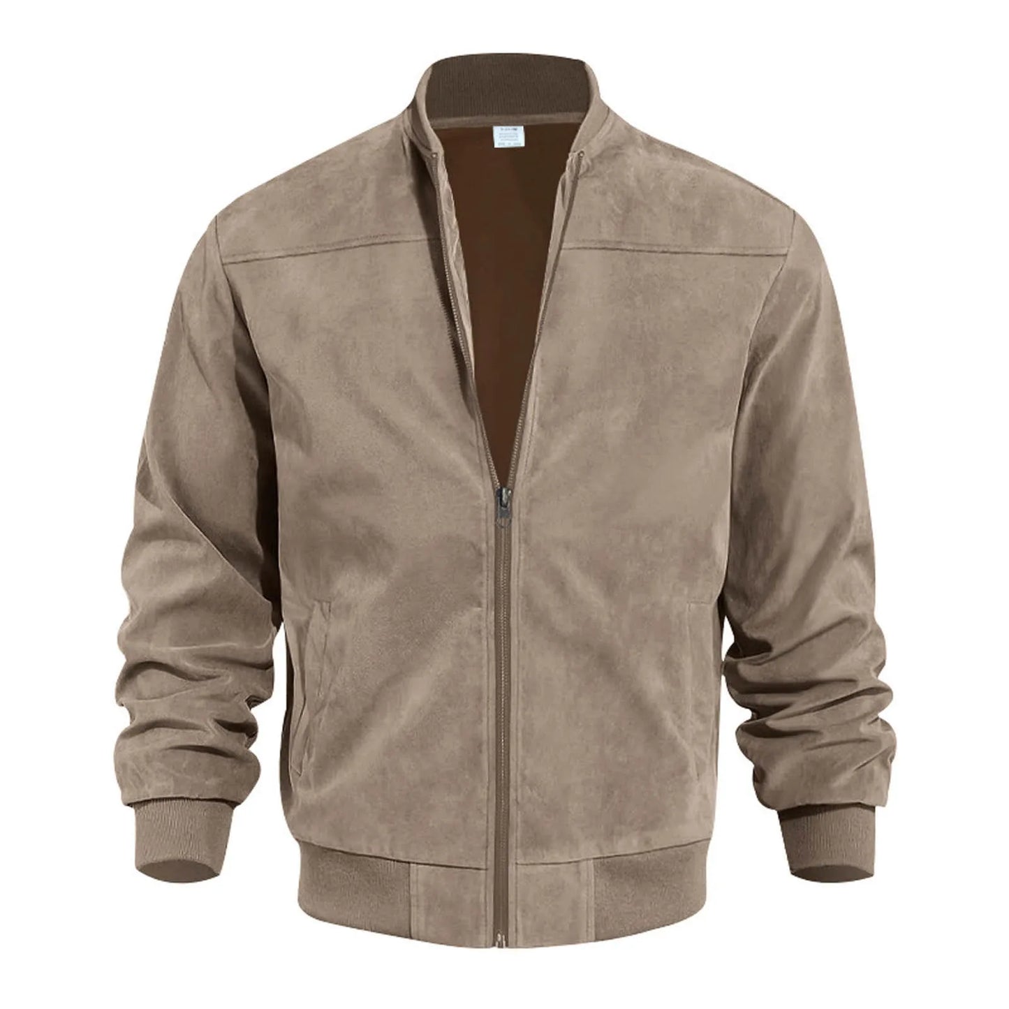 Men's Suede-Style Zip Bomber Jacket with Minimalist Streetwear Design