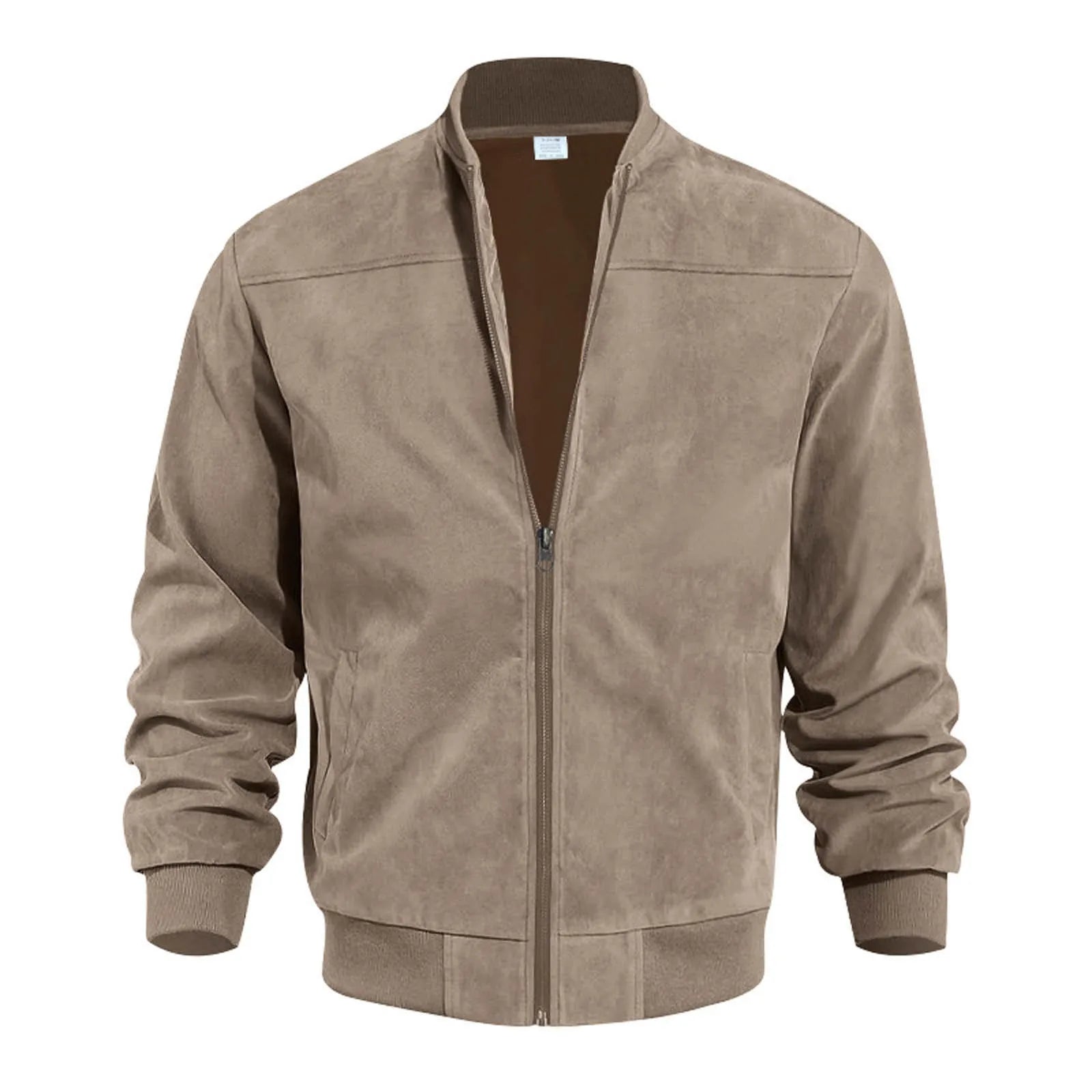 Men's Suede-Style Zip Bomber Jacket with Minimalist Streetwear Design