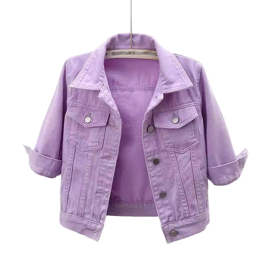 Cropped Denim Style Utility Jacket with Relaxed Streetwear Inspired Silhouette
