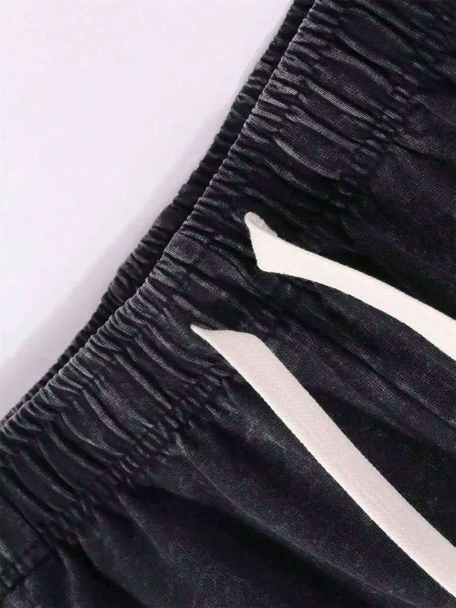 Men's Washed Cotton Shorts with Artistic Graphic Print and Relaxed Casual Streetwear Design