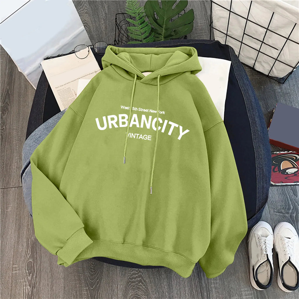 Women's Relaxed Graphic Pullover Hoodie with Minimal Typography Casual Streetwear Sweatshirt