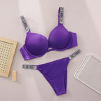 Sleek Contour Underwire Bra Set with Crystal-Embellished Straps
