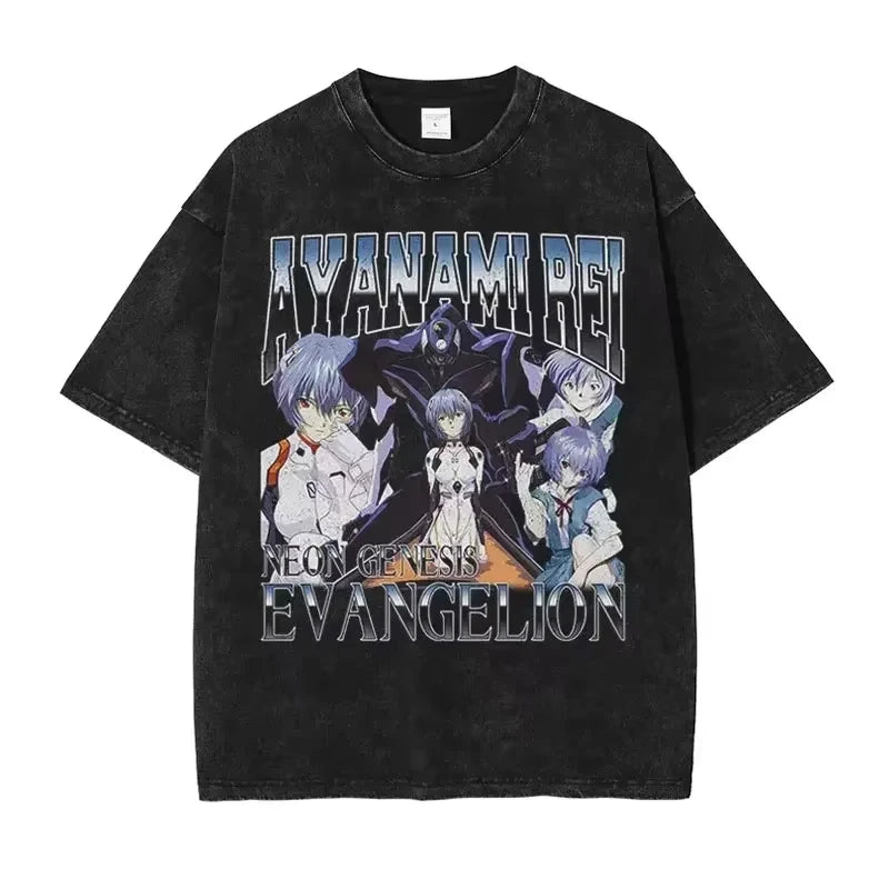 Retro Anime-Inspired Manga Streetwear Oversized Washed Cotton Graphic T-Shirt