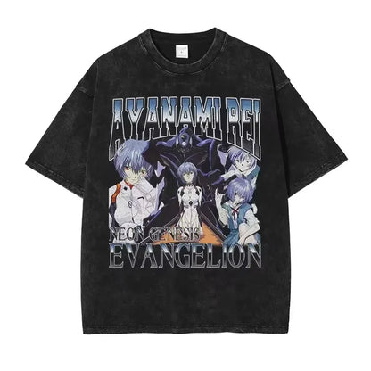 Retro Anime-Inspired Manga Streetwear Oversized Washed Cotton Graphic T-Shirt