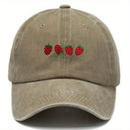 Vintage Washed Baseball Cap Embroidered Fruit Detail Curved Brim Casual Streetwear Hat