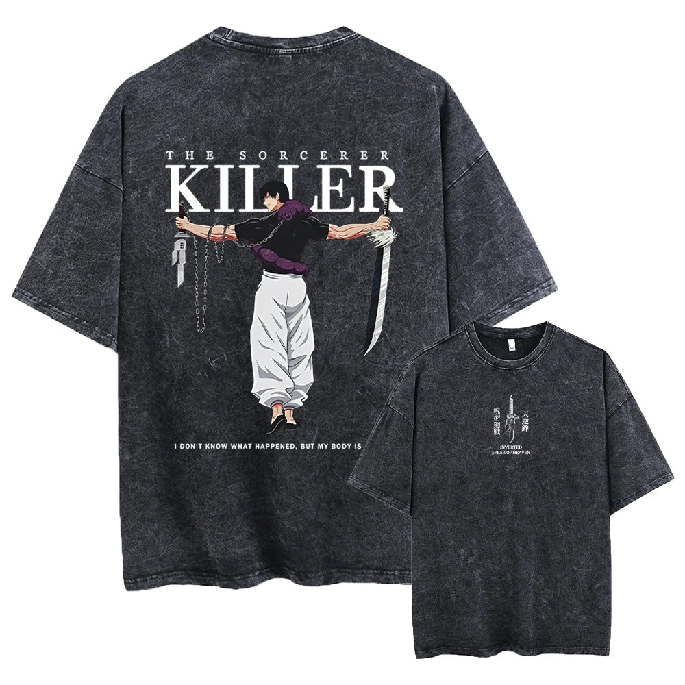 Vintage Manga Horror Streetwear Oversized Washed Graphic T-Shirt