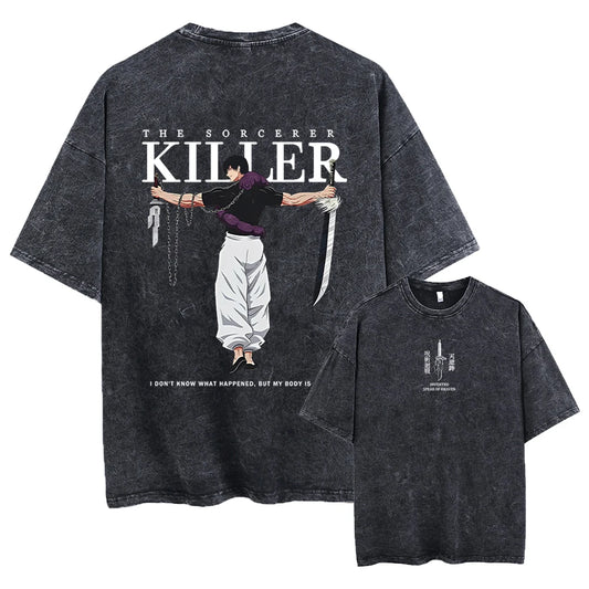 Vintage Manga Horror Streetwear Oversized Washed Graphic T-Shirt
