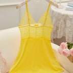 Soft Pink Sheer Lace Chemise with Plunging V-Neckline and Flowing Skirt