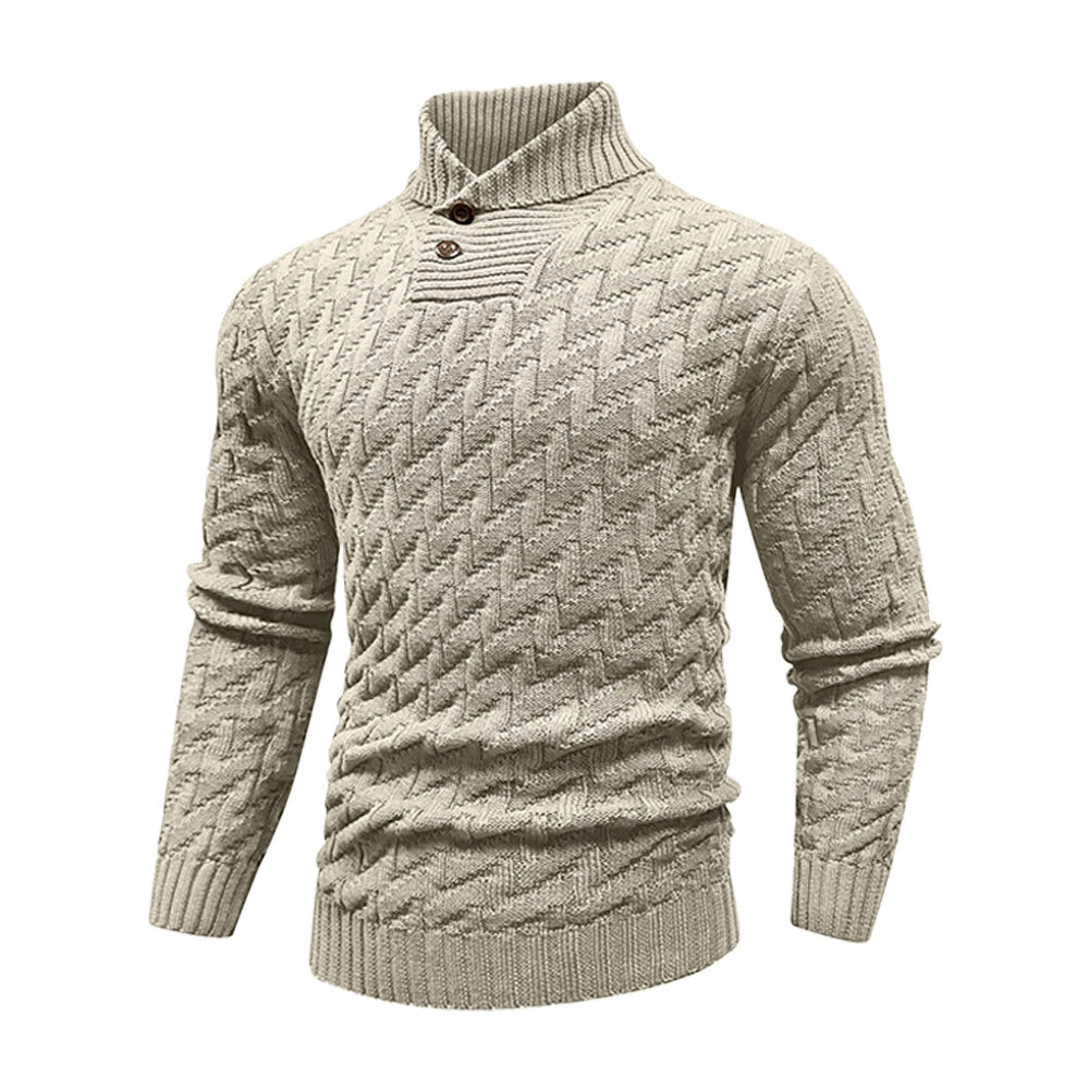 Men's Textured High Neck Contemporary Knit Sweater Relaxed Fit Pullover