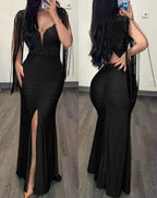 Ruched Sequin Evening Dress With Floor Length Silhouette And Slit