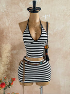 Striped Halter Crop Top and Mini Skirt Beach Co-Ord Set