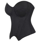 Tailored Black Pinstripe Overbust Corset with Structured Sweetheart Bodice