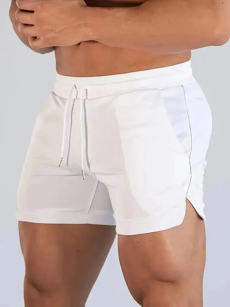 Men's Mid-Rise Elastic Waist Performance Gym Shorts with Regular Fit Casual Activewear Design