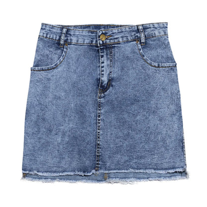 High Rise Distressed Edge Denim Mini Skirt With Clean Street Fit