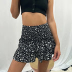 Tiered Ruffle Mini Skirt with Textured Pleated Streetwear Styling