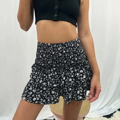 Tiered Ruffle Mini Skirt with Textured Pleated Streetwear Styling