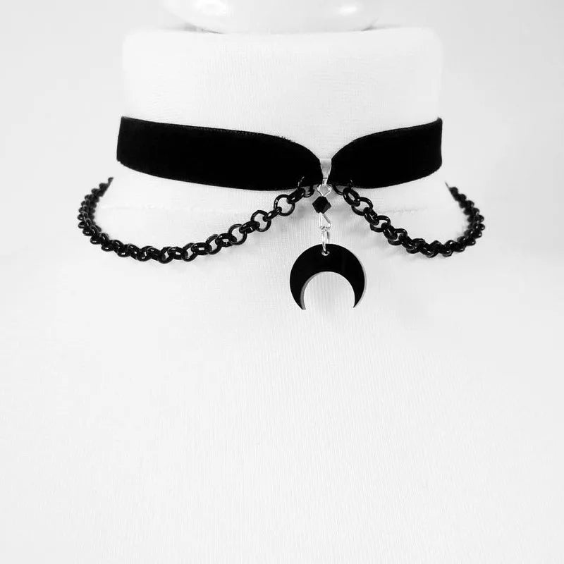 Crescent Moon Tattoo Choker for Witchy Gothic Alternative Fashion Styling