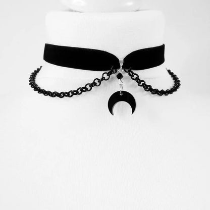 Crescent Moon Tattoo Choker for Witchy Gothic Alternative Fashion Styling
