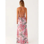 Floral Print Cami Maxi Dress With Straight Neck Silhouette