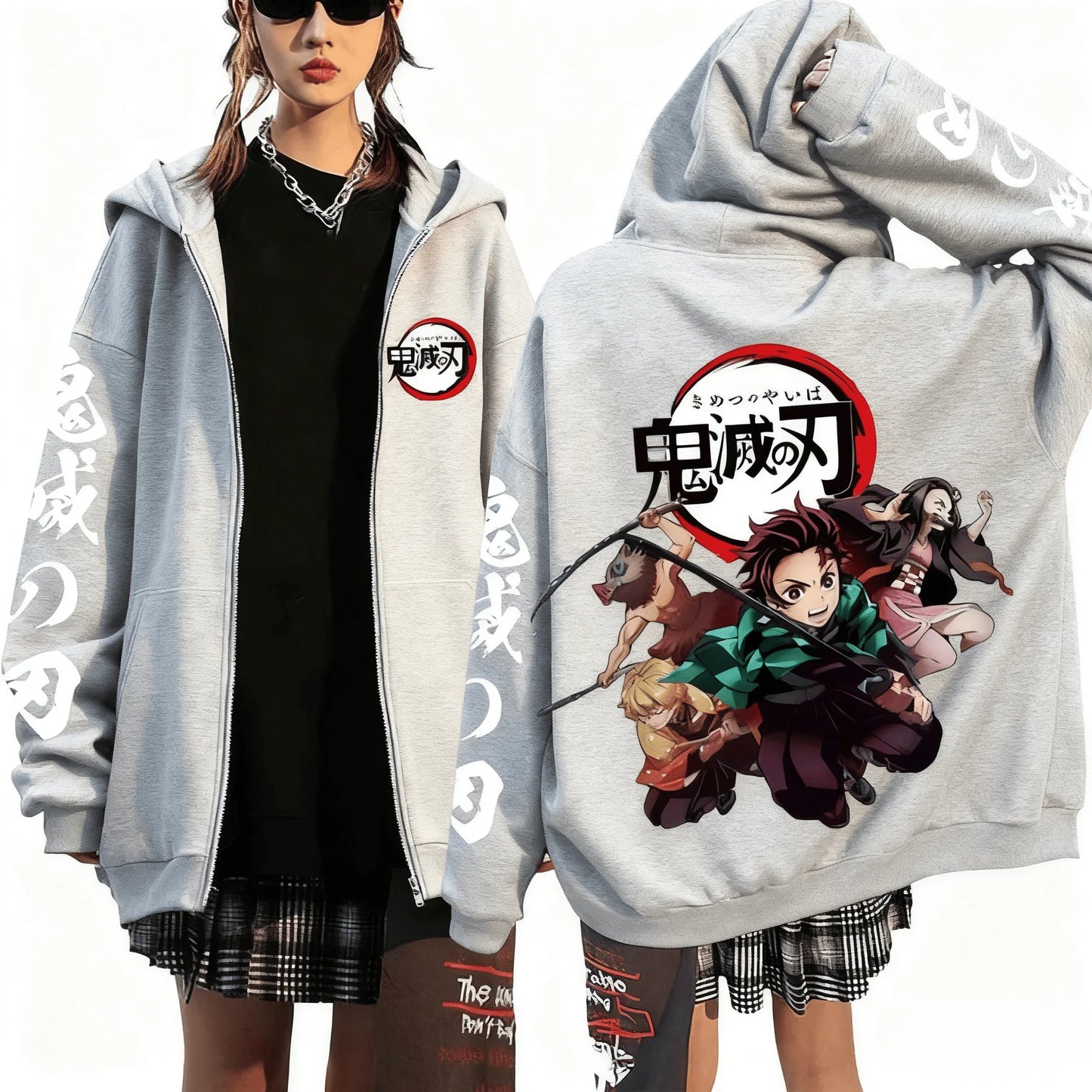 Anime-Inspired Action Streetwear Zip Hoodie with Manga Graphic Artwork