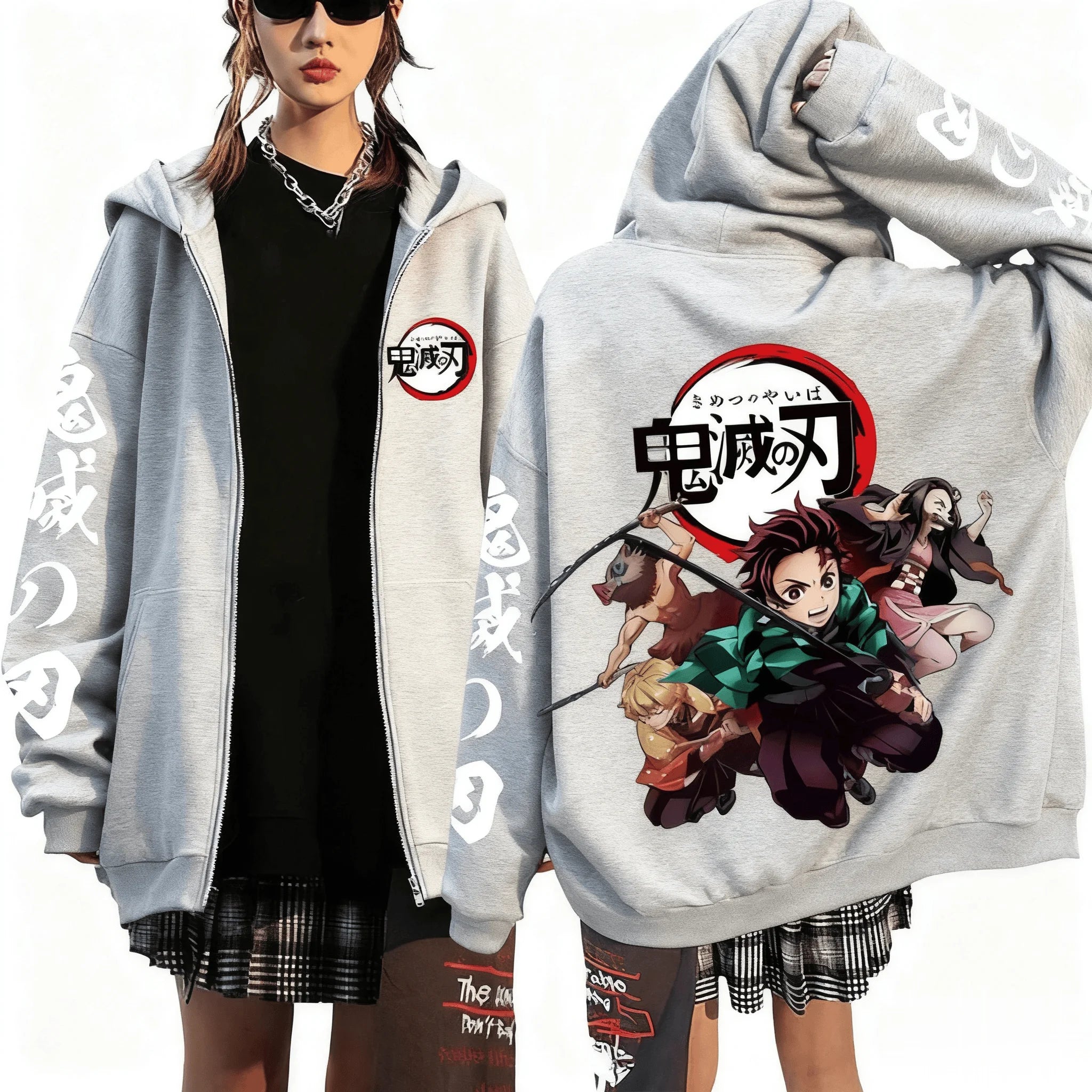 Anime-Inspired Action Streetwear Zip Hoodie with Manga Graphic Artwork