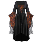 Dark Fantasy Gothic Cape Sleeve Dress with Lace Accents