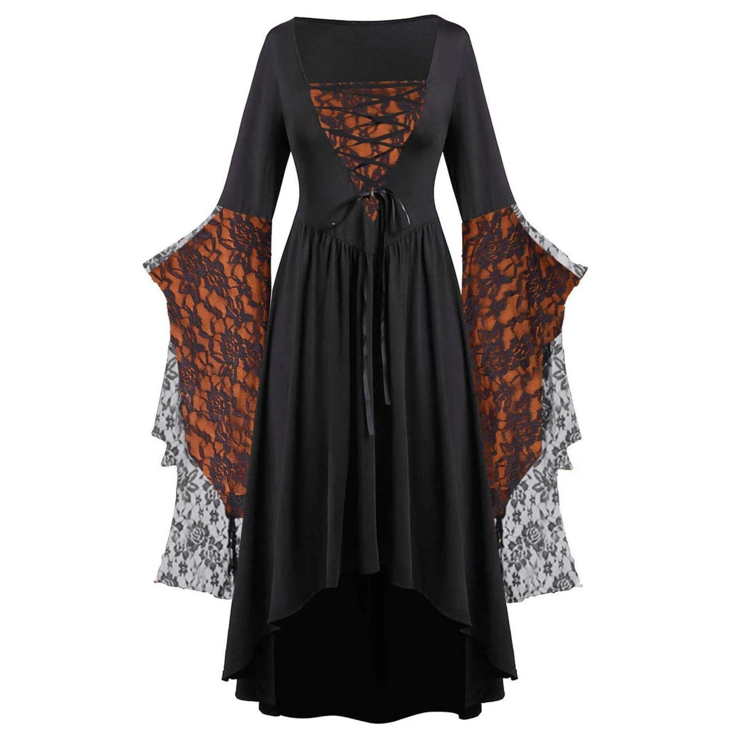 Dark Fantasy Gothic Cape Sleeve Dress with Lace Accents