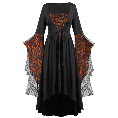 Dark Fantasy Gothic Cape Sleeve Dress with Lace Accents
