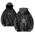 Anime-Inspired Spider Graphic Washed Hoodie with Dark Streetwear Aesthetic