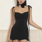 Backless Gothic Slip Dress with Minimal Anime Streetwear Silhouette