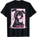 Kawaii Anime Goth Graphic Tee With Alternative Streetwear Bunny Artwork