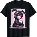 Kawaii Anime Goth Graphic Tee With Alternative Streetwear Bunny Artwork