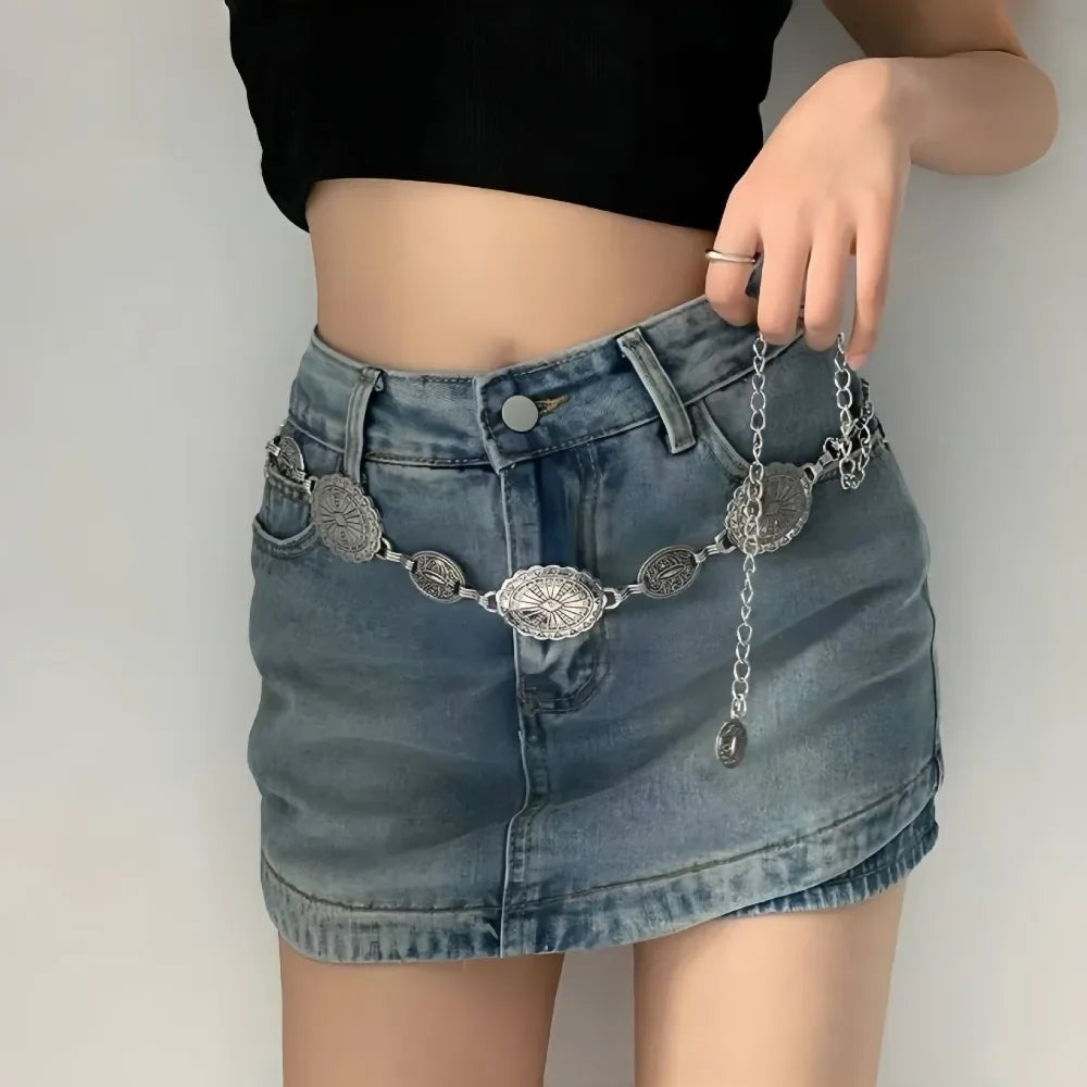 Vintage Engraved Oval Waist Chain for Retro Inspired Statement Fashion