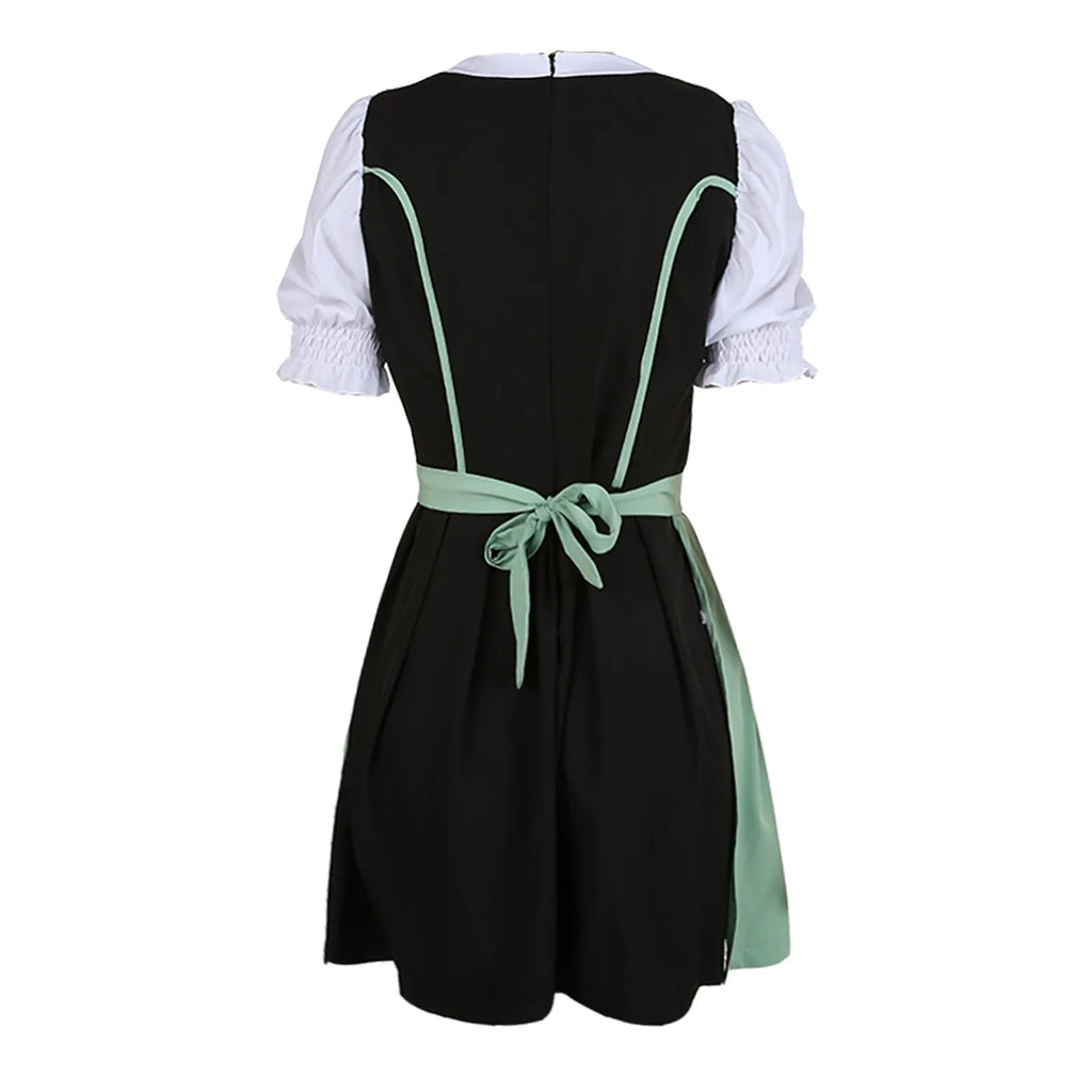 Traditional Bavarian-Inspired Dirndl Dress with Lace-Up Bodice and Puff Sleeves