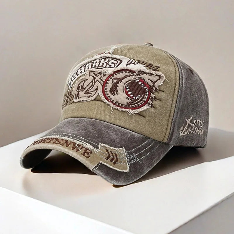 Vintage Washed Embroidered Baseball Cap Adjustable Curved Brim Casual Outdoor Hat