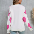 Women's Oversized Heart Pattern Crew Neck Casual Knit Sweater